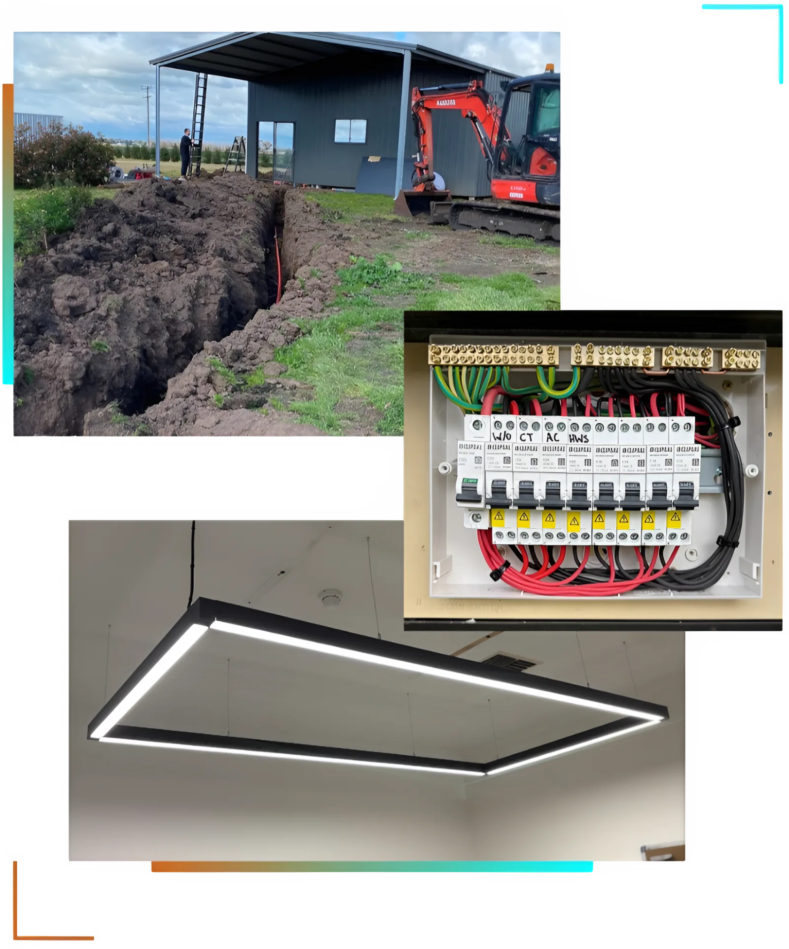 Camma Electrical — shed construction, electrical panel, LED installation